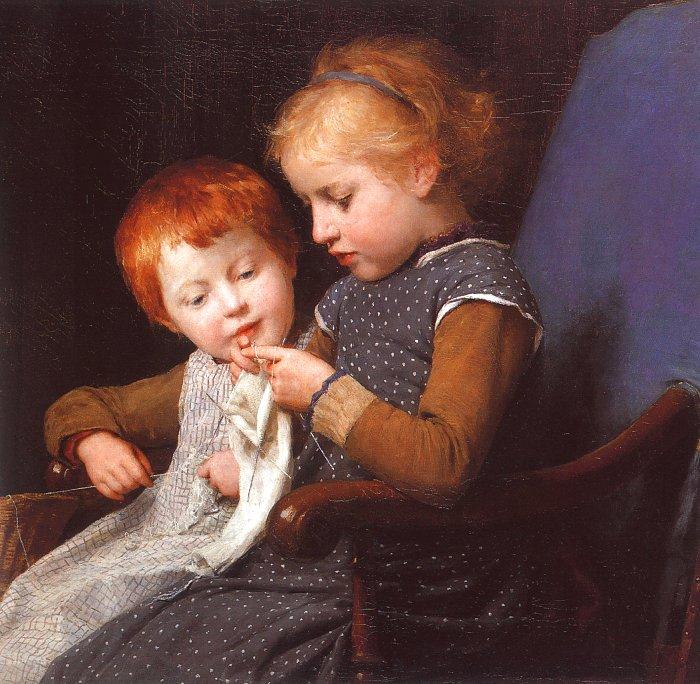 Albert Anker The Little Knitters oil painting image